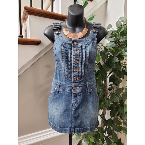 Free Style Women's Blue Denim Cotton Round Neck Sleeveless Jeans Short Dress S - Picture 1 of 14